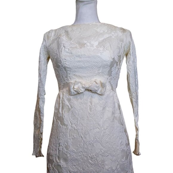 Vintage 50s 60s Womens Size 0 Ivory‎ Wedding Gown Longsleeve Attached Cape Train - Picture 3 of 16